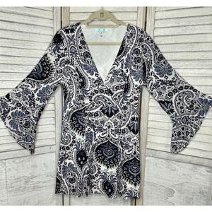 SHE + SKY Blue Paisley Long Sleeve Dress Size Medium